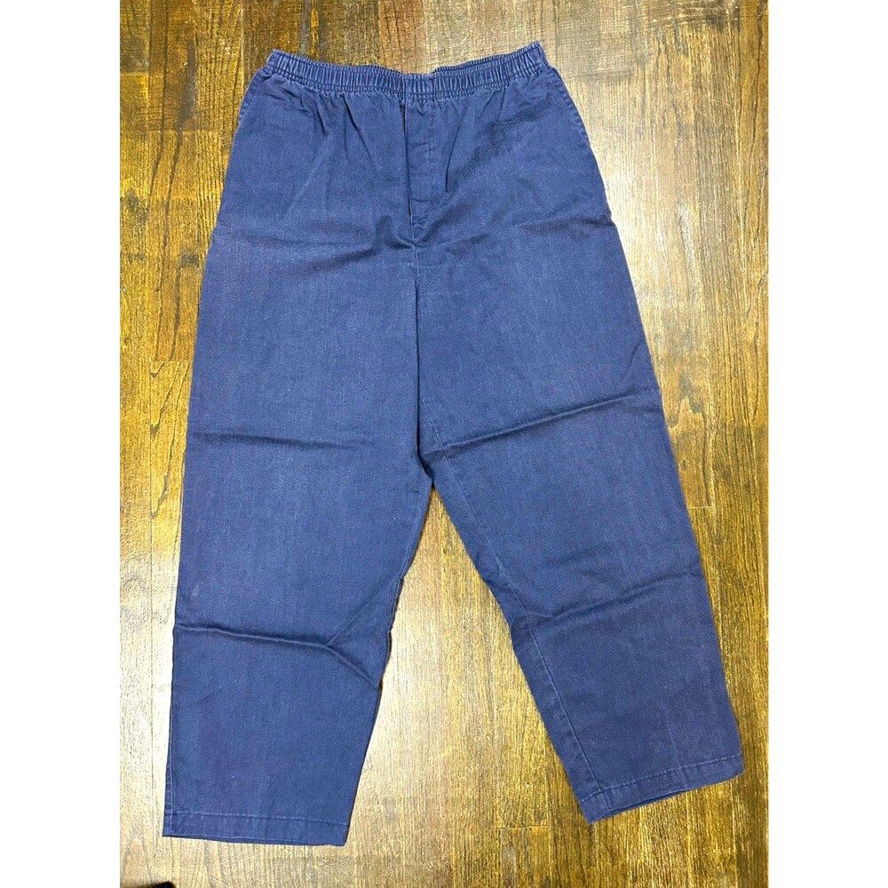 Vintage 90s Cabin Creek Petites 16 Navy Cropped Pants Straight Leg Elastic Waist